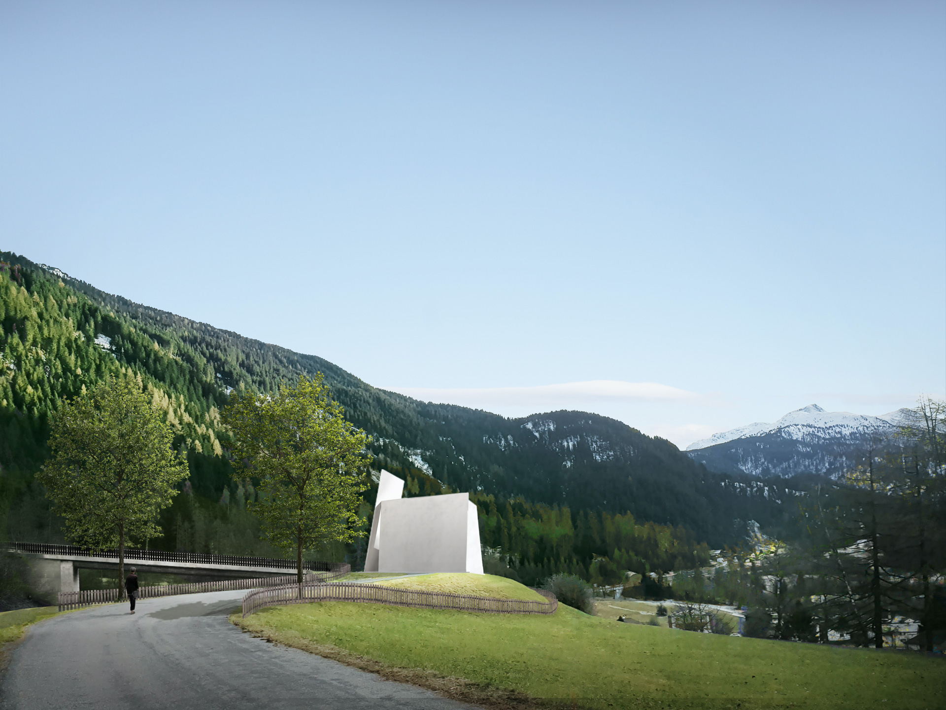 Visualisierung Autobahnkirche Andeer Schweiz Moderne Architektur Herzog de Meuron